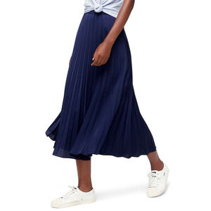 J. Crew Pleated Midi Skirt A-Line Zip Closure Casual Career Preppy Navy Blue 8